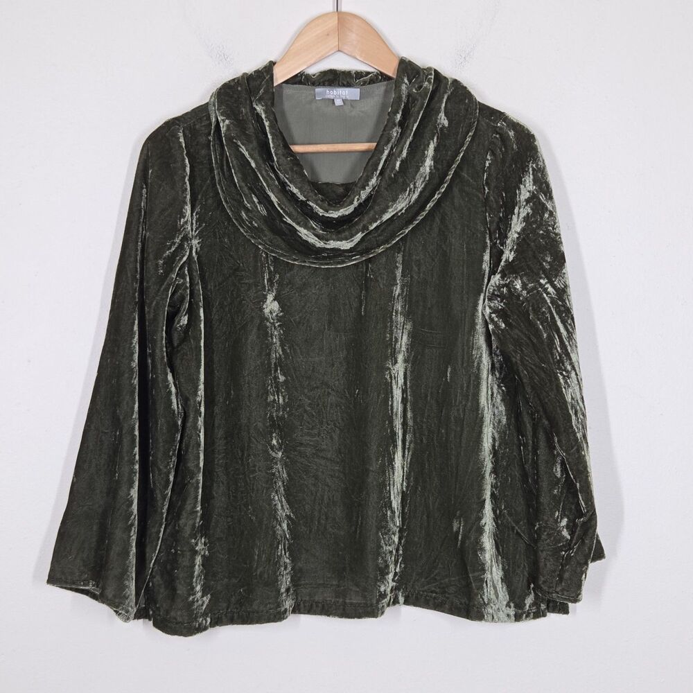 Habitat Olive Green Crushed Velvet Cowl Neck Top XS Fairy Grunge Forest Holiday